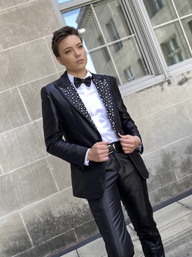 B- Vice Black Pearl Suit black tie formal, Women formal, Wedding, Prom, Winter Formal