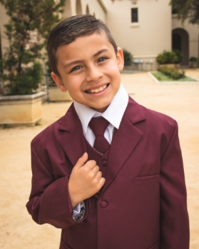 Joey Burgundy ringbearer, tuxedos, black tie, mens wearhouse